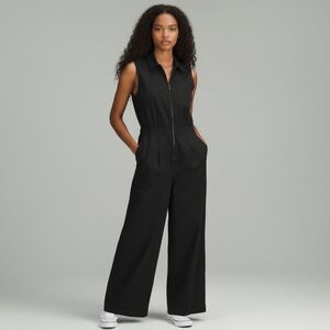 Athleta Brooklyn Jumpsuit Black Lightweight Travel One Piece Wide Leg 8 Tall 8T